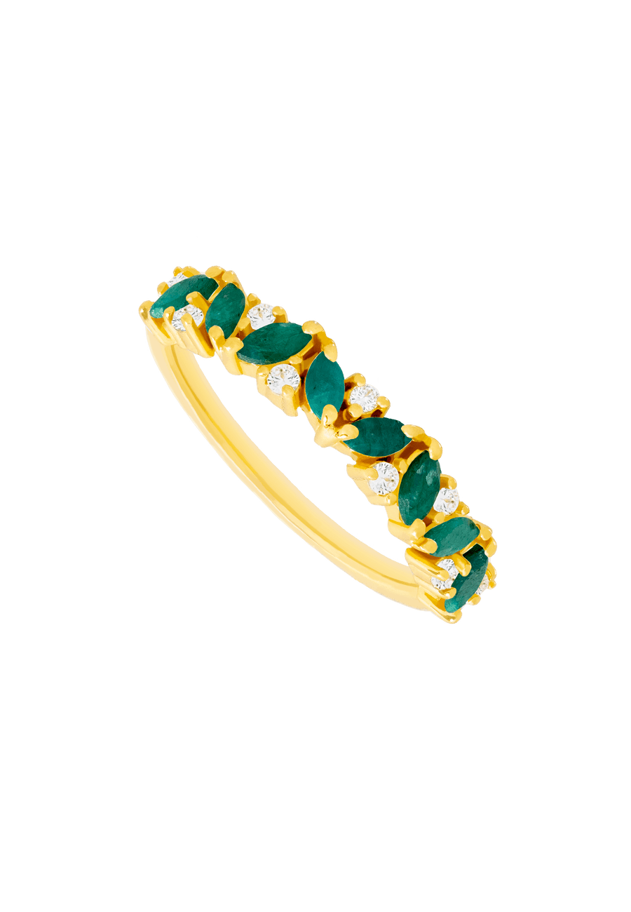 Anillo dorado con piedra esmeralda verde