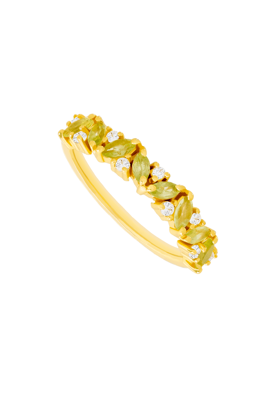 Anillo dorado birthstone Agosto con piedra de nacimiento Peridote verde.