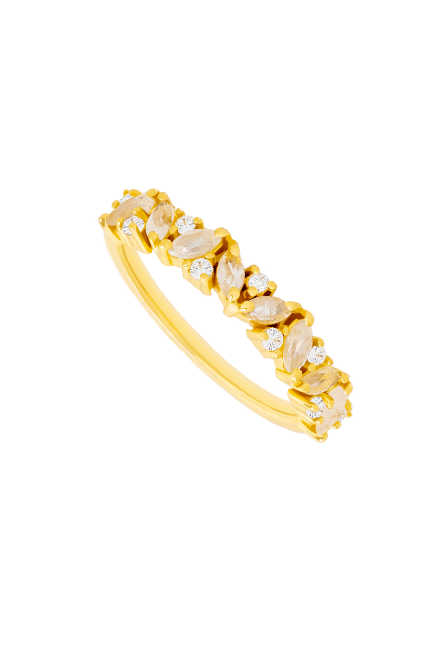 Anillo dorado birthstone Junio con piedra de nacimiento Piedraluna blanca.