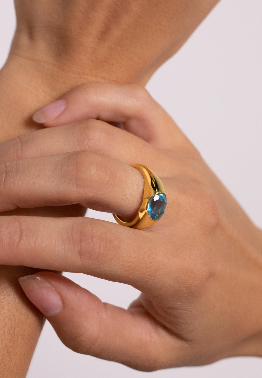 anillo de sello con piedra natural cuarzo aguamarina