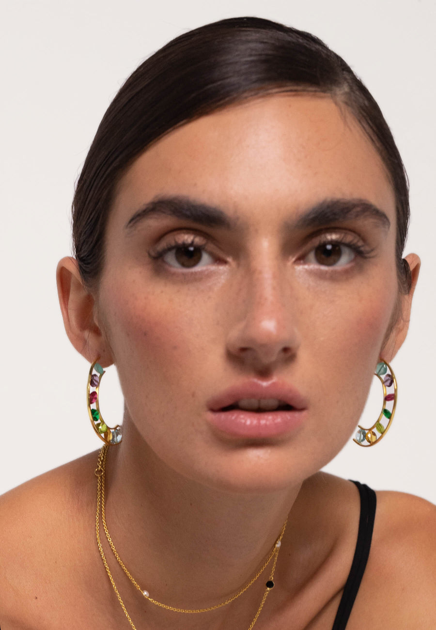 Pendientes cristal de colores con piedras efecto cristales Manhattan bañados en oro