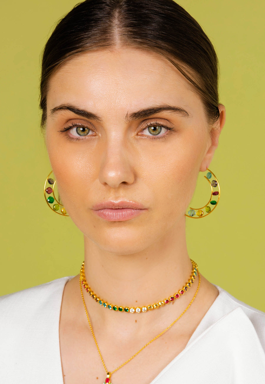 Pendientes cristal de colores con piedras efecto cristales Manhattan bañados en oro