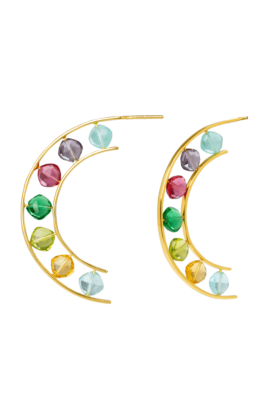 Pendientes cristal de colores con piedras efecto cristales Manhattan bañados en oro