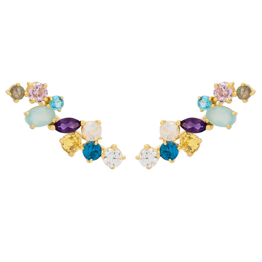 Pendientes trepadores grandes de colores con cierre especial de pendiente trepador bañados en oro de 22k.