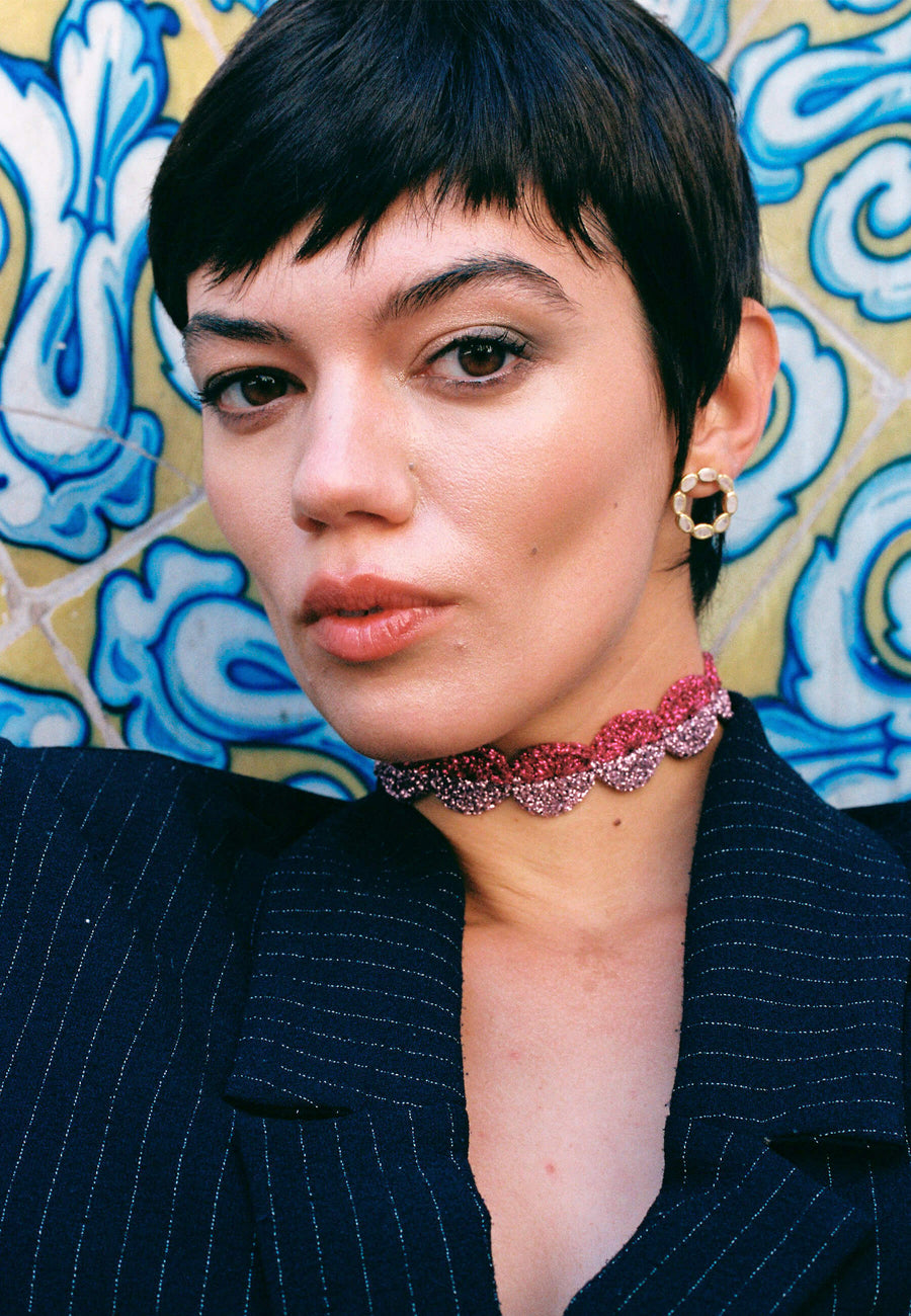 Choker Ball Savina Malva y Fucsia
