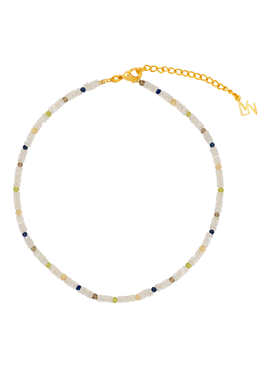 Collar de Piedra Luna de colores hecho con cuentas de la piedra Luna blanca