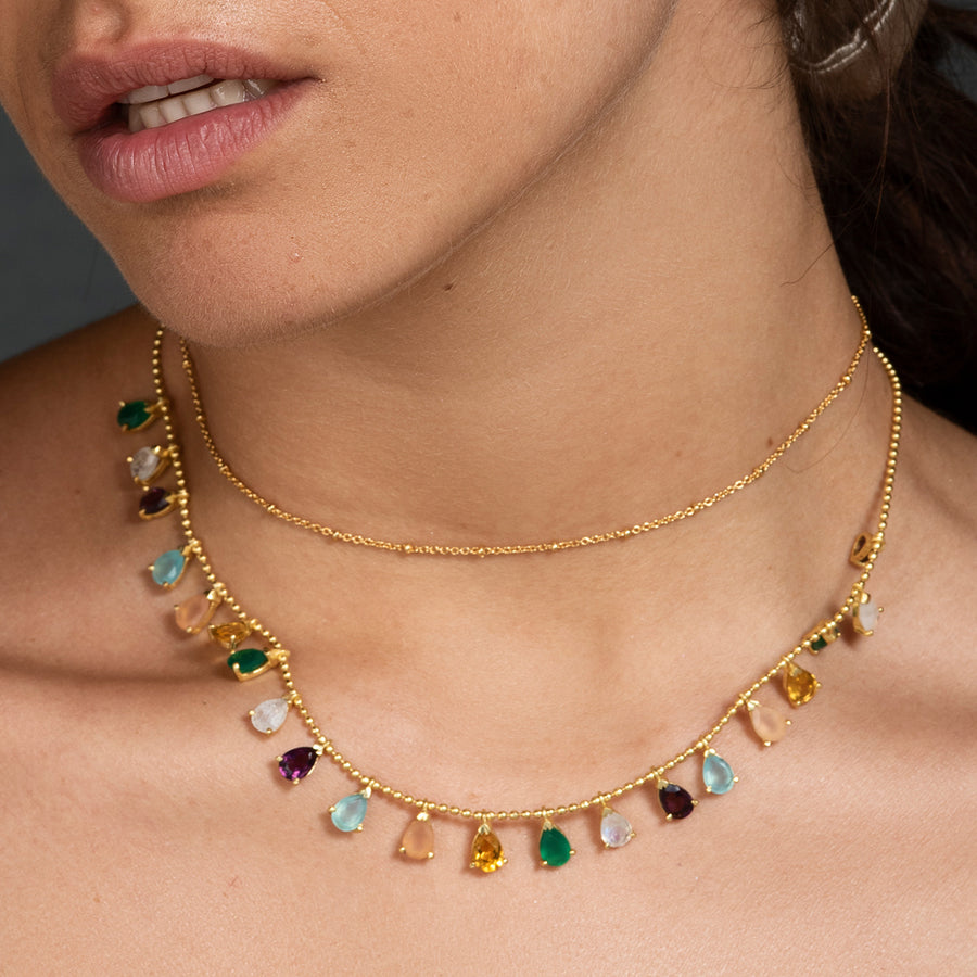 Collar de piedras colores con piedras ónix amatista y aguamarina