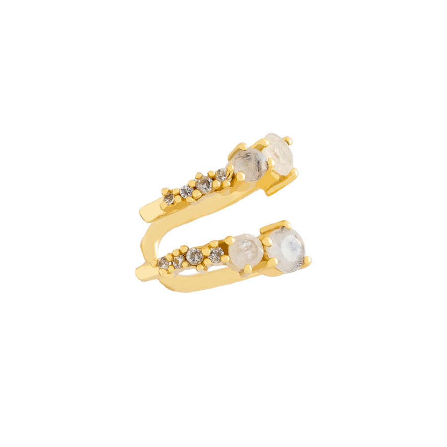 Earcuff doble tipo piercing decorado con circonitas y piedraluna.