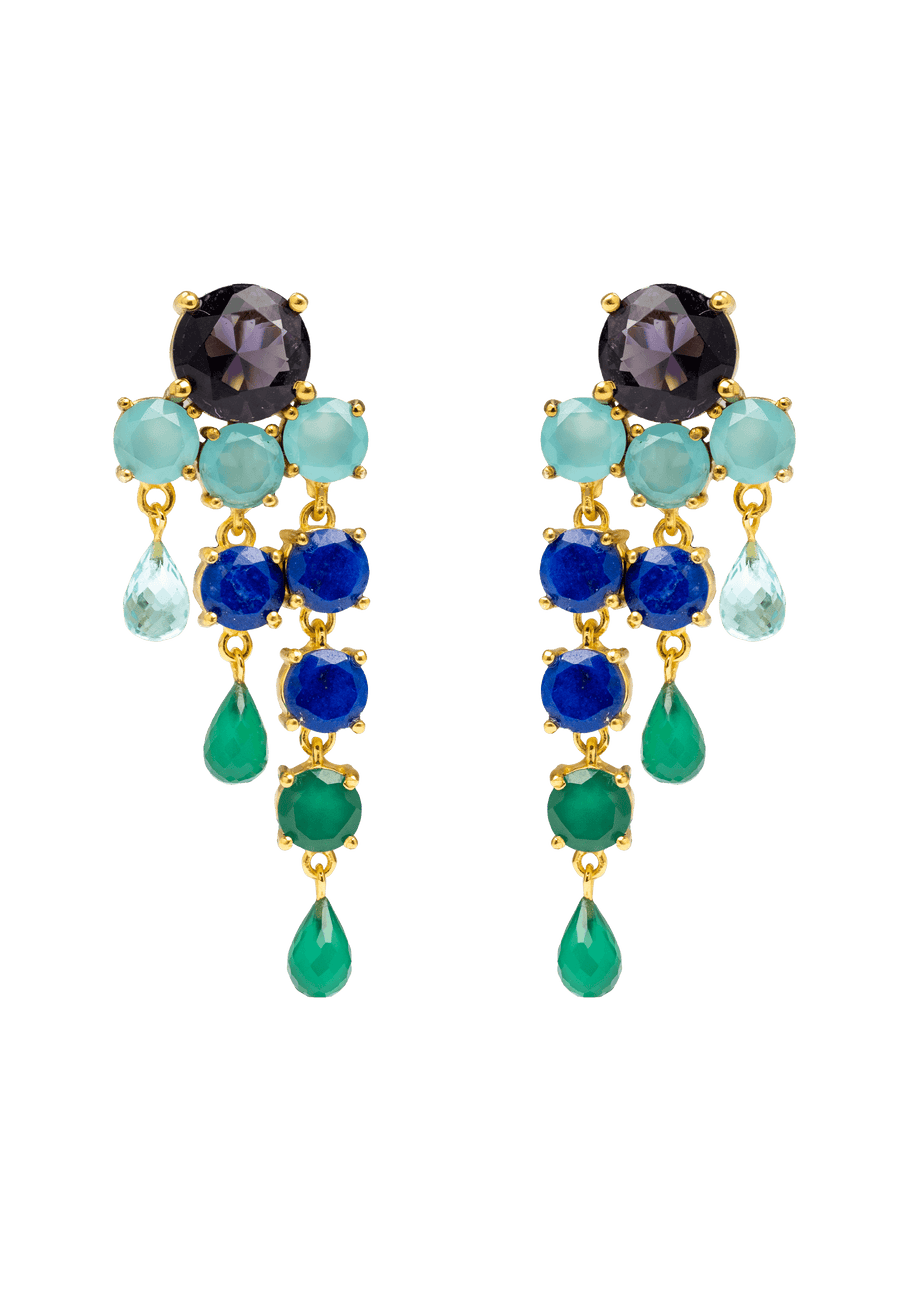 Pendientes azul eléctrico combinado con aguamarina y verde