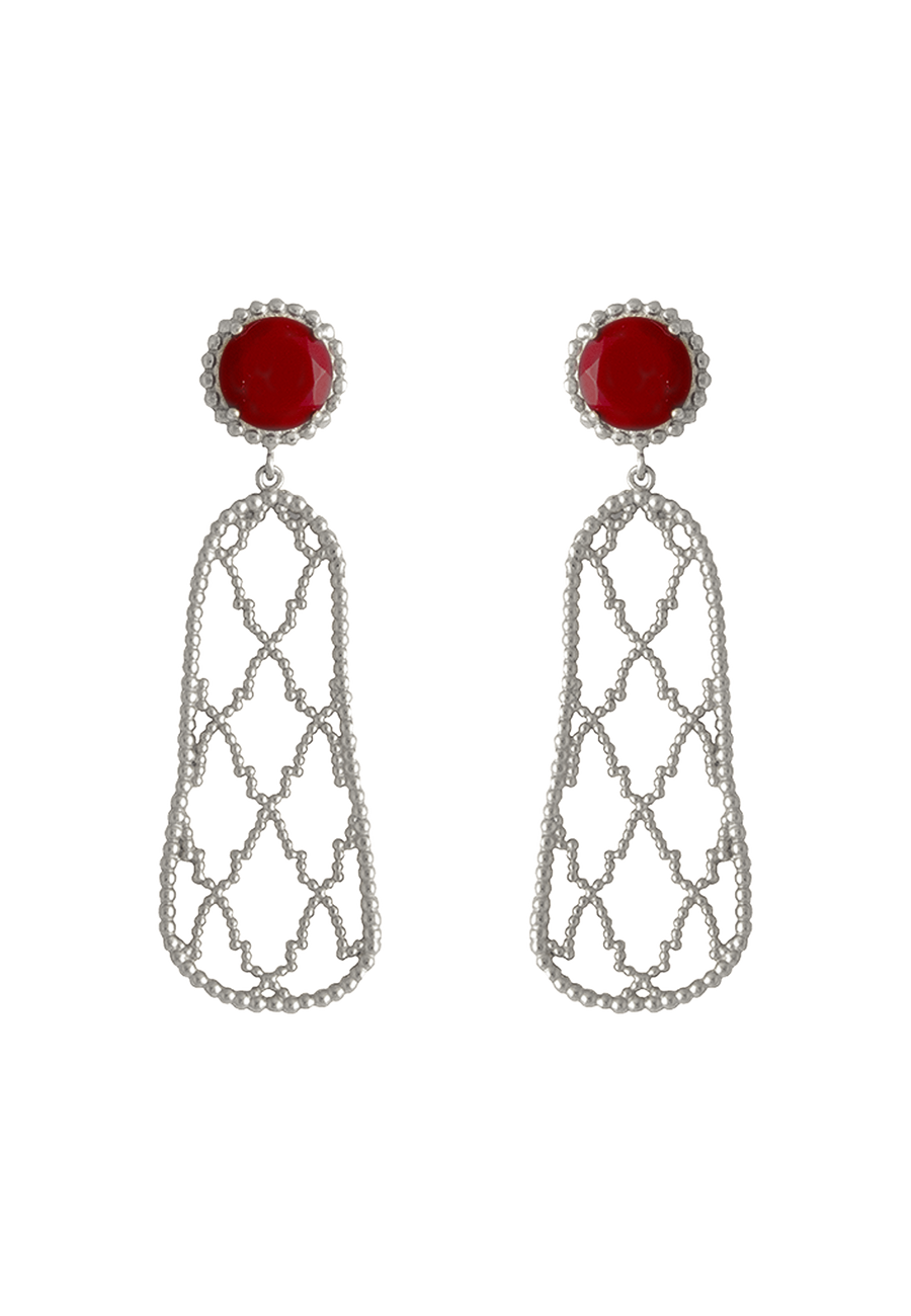 Pendientes plateados con piedra granate alhambra