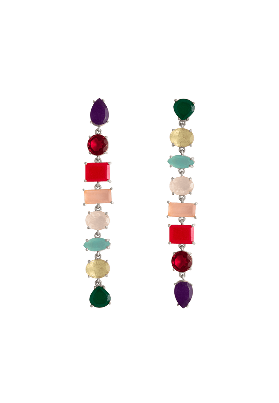 Pendientes plateados largos multicolor