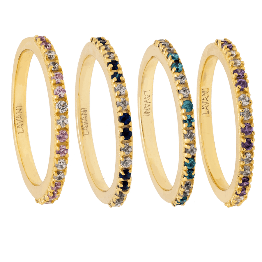 set de anillos finos con piedras multicolores