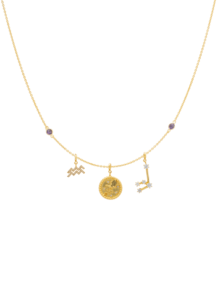 Collar Triple Zodiaco Acuario con charms dorados