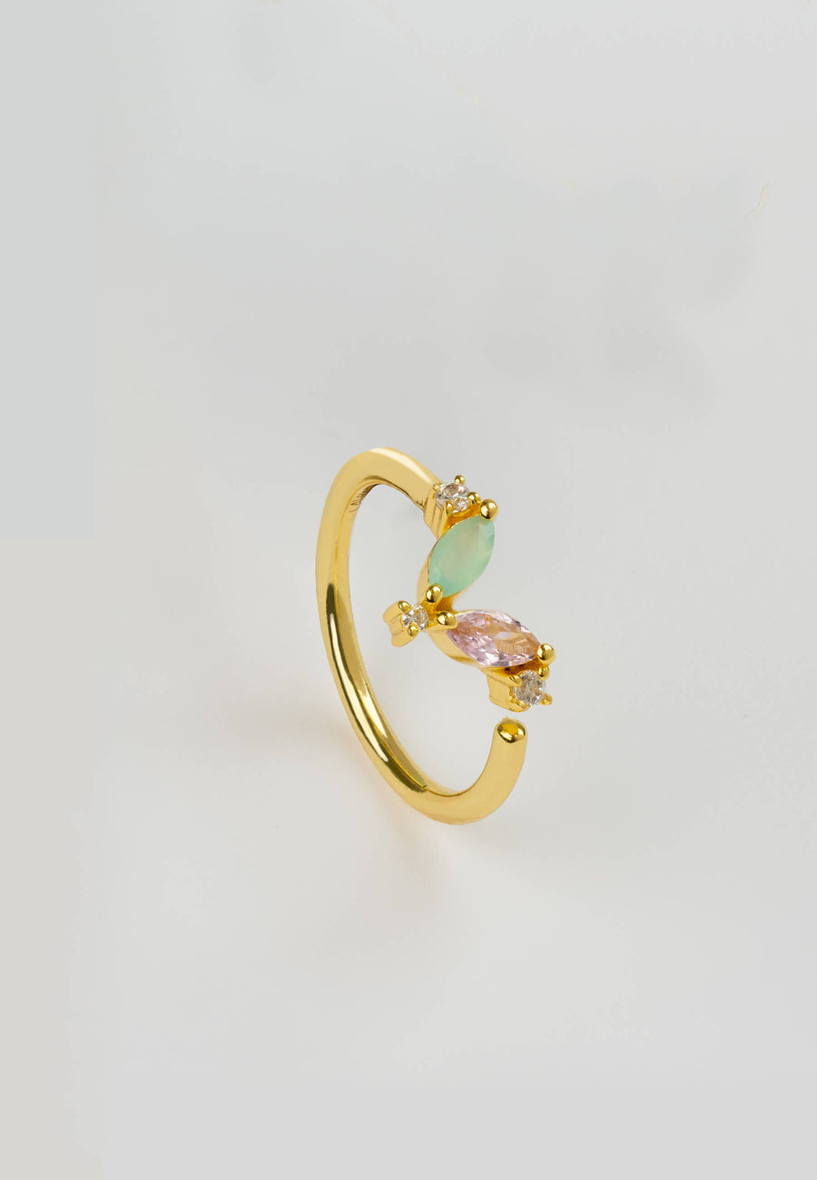 Anillo flor de loto ajustable con piedras