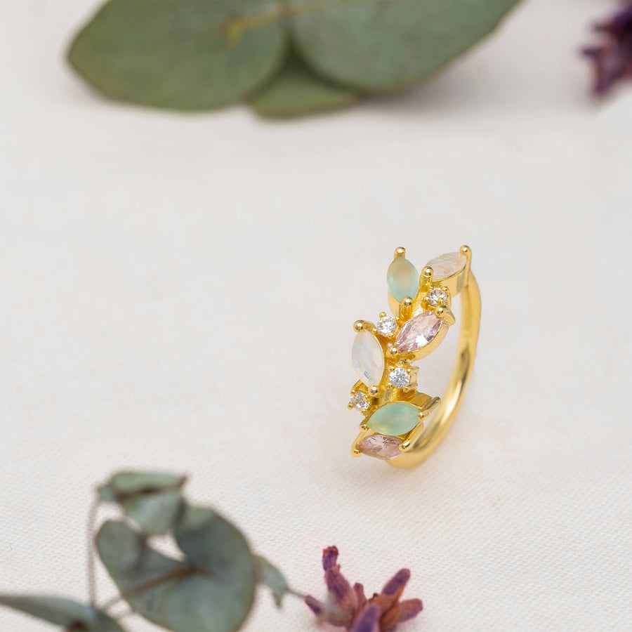 Anillo Padma hojas de loto color rosa aguamarina blanco