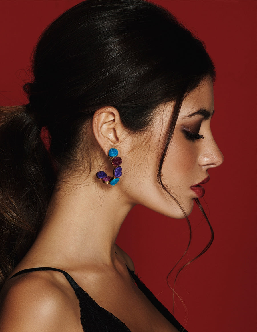 pendientes buganvilla y turquesa de piedras naturales