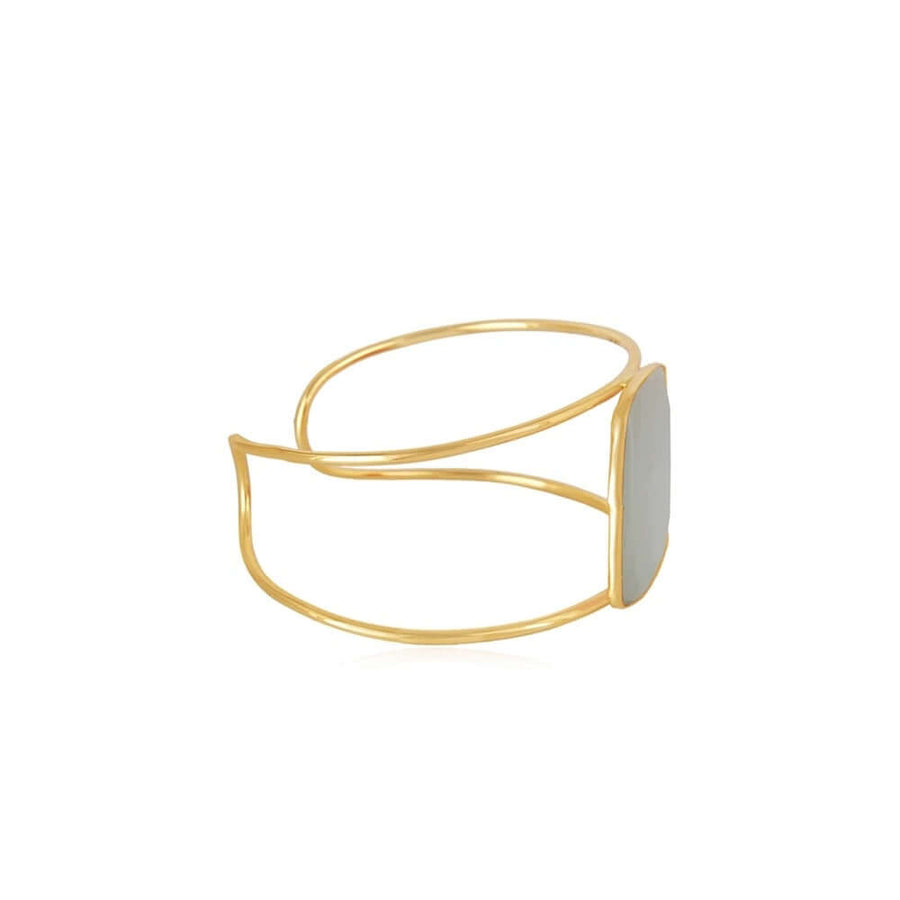 Perfil de brazalete ancho con piedra natural blanca