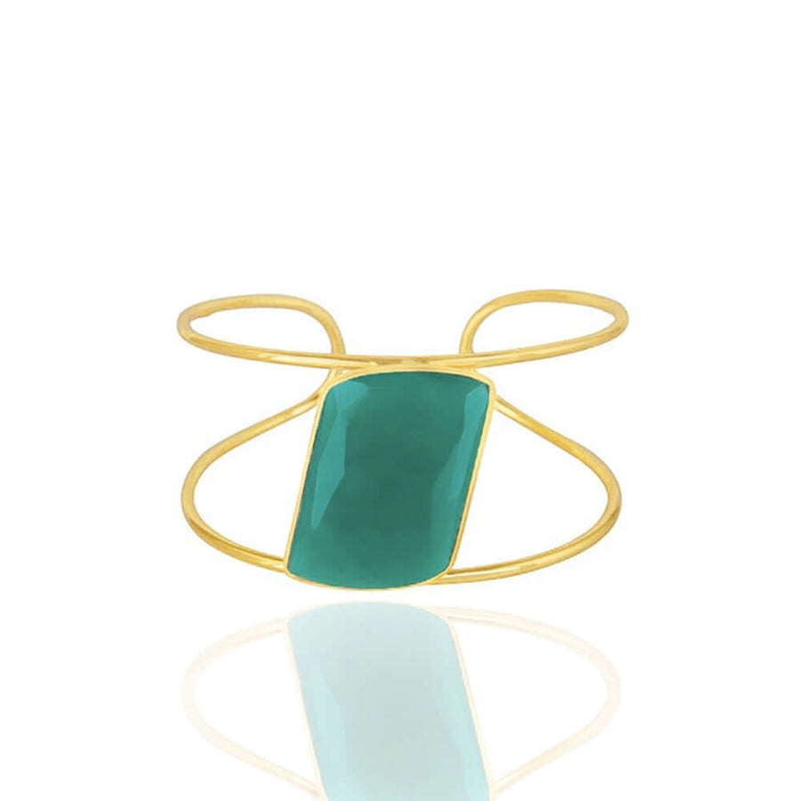 Brazalete ancho dorado con piedra natural verde