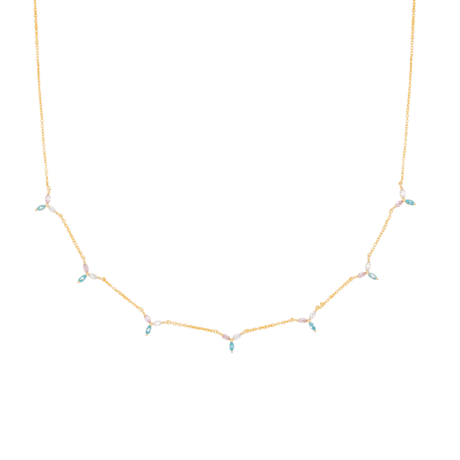 Collar de hojas de flor de loto pequeñas rosa aguamarina