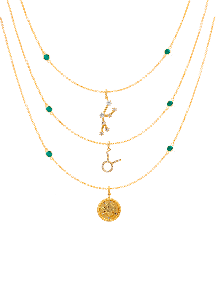 Colgante Tauro con charms de constelación signo del zodiaco y moneda