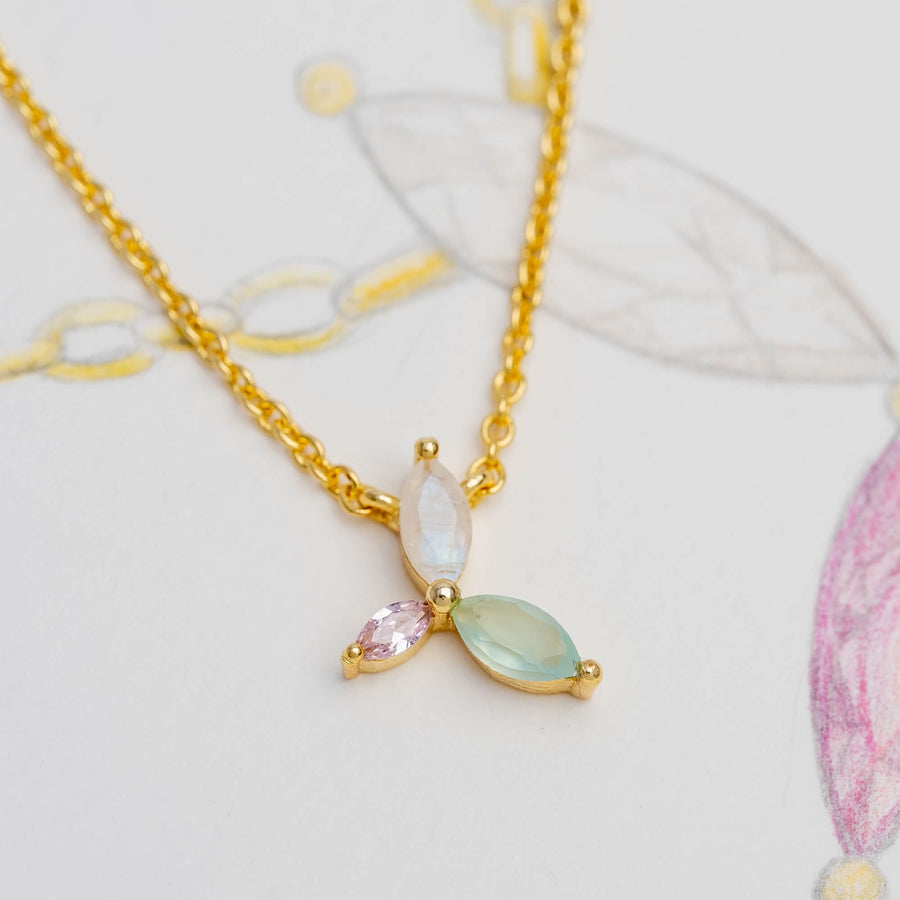 Colgante dorado Denali con piedras rosa aguamarina blanco