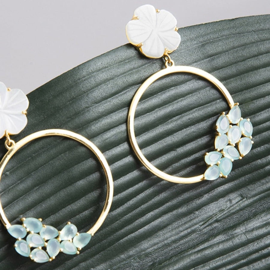 pendientes aro con flores aguamarina