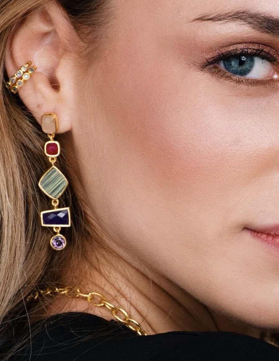 Pendientes de color malva y rosa con gris hechos con piedras naturales