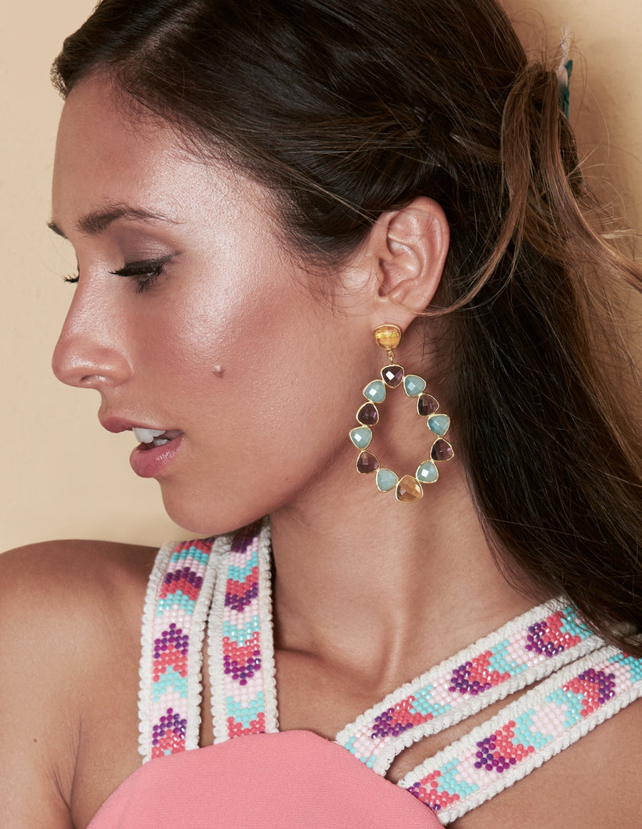 Pendientes morados y aguamarina para fiestas, bodas, eventos y graduaciones