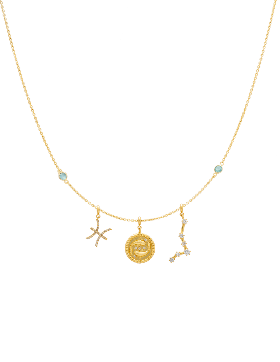 Collar Triple Zodiaco Piscis dorado con charms intercambiables