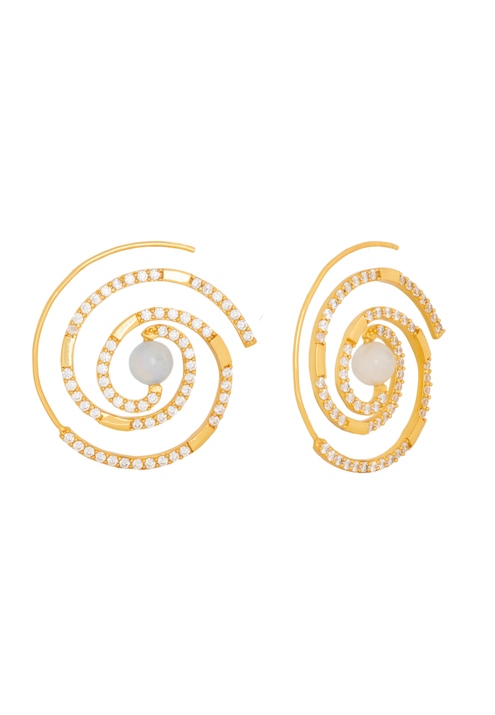 Aros de espiral con circonitas y una piedraluna central