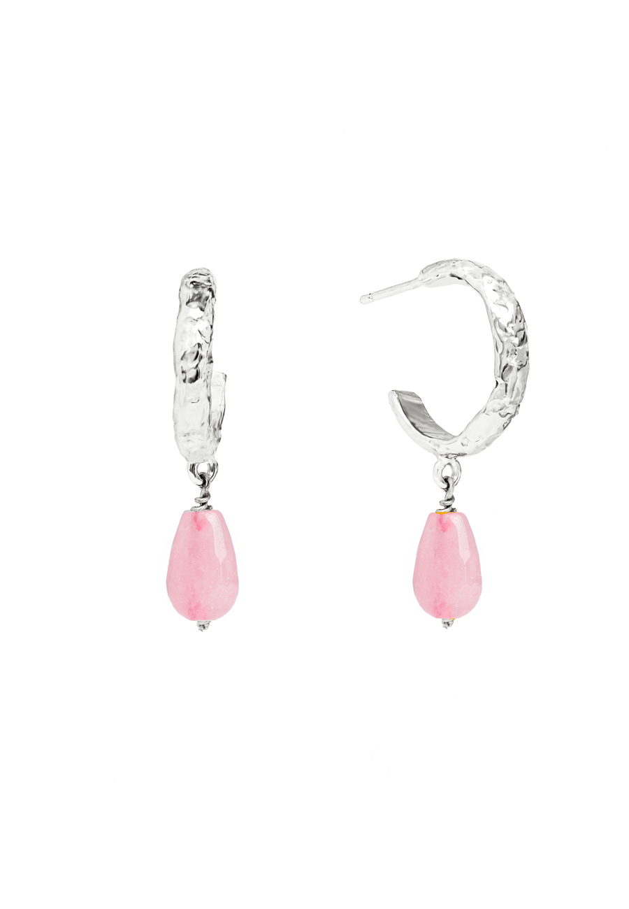 Pendientes de aro pequeños en plata con piedra de jade rosa