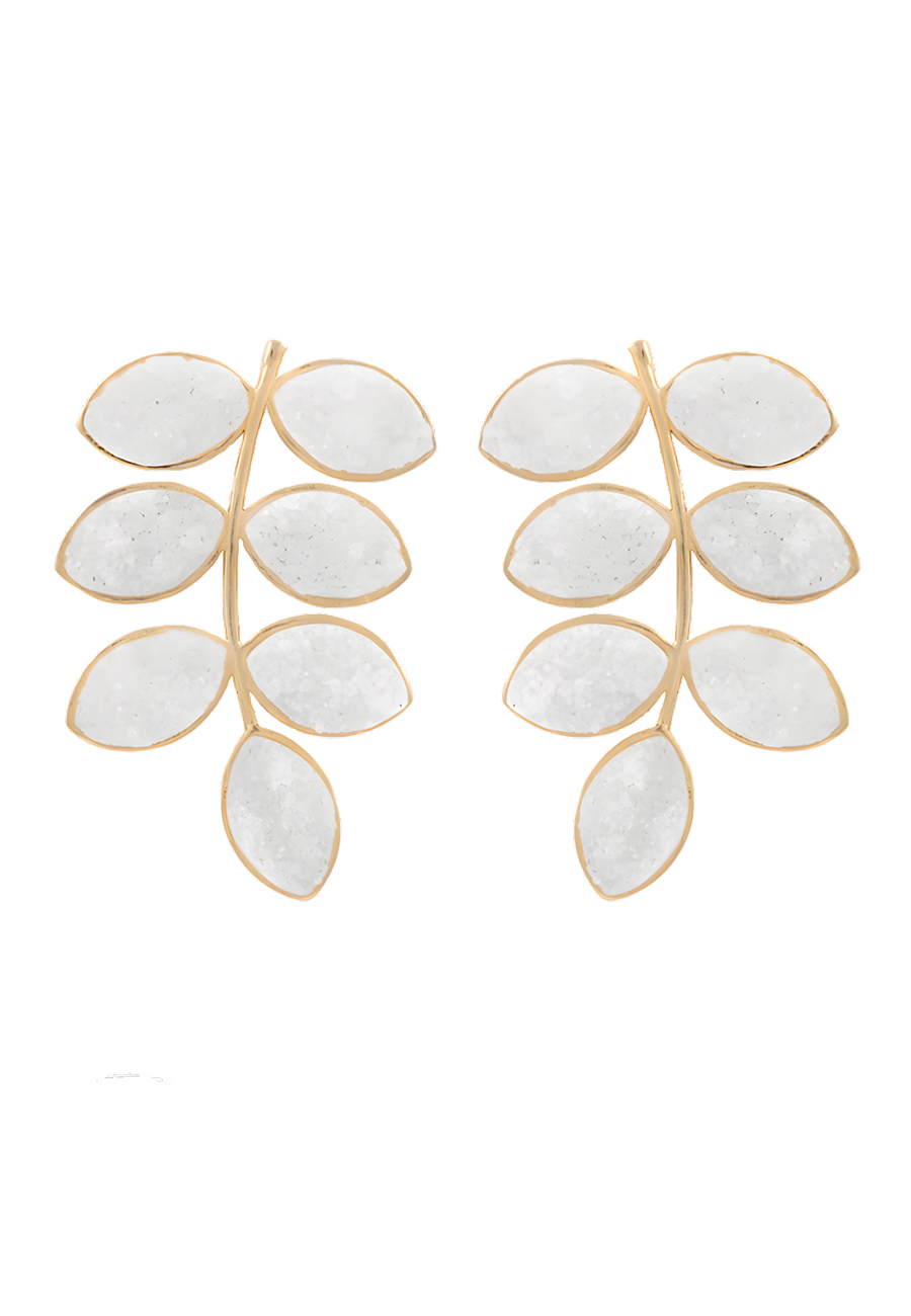 Pendientes Lavani Leaf Blanco drusa de cuarzo