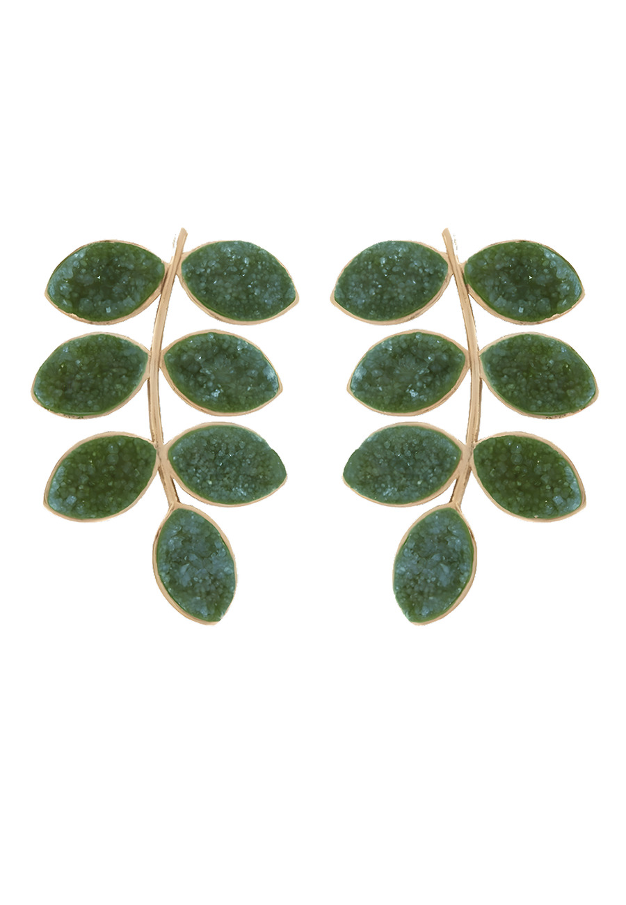 Pendientes Lavani Leaf Verde drusa de cuarzo