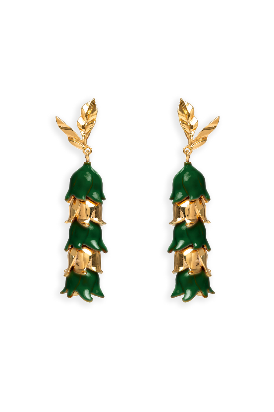 Pendientes en forma de Lirium en verde y dorado