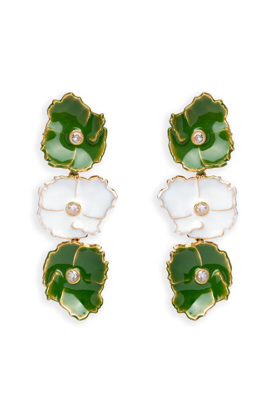 Pendientes largos de flores en Blanco y Verde