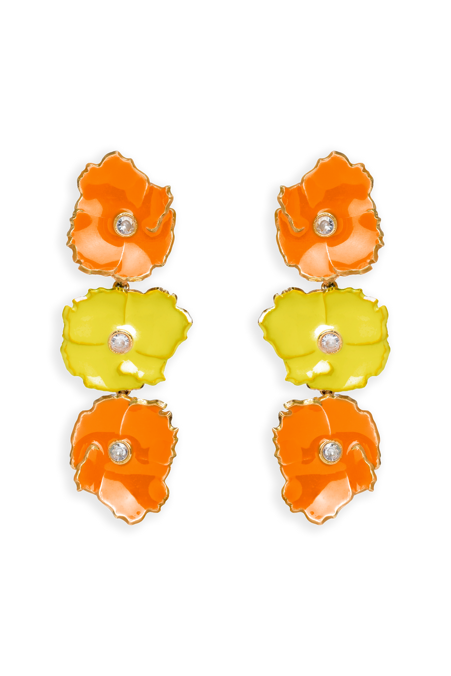Pendientes largos de flores en amarillo y naranja