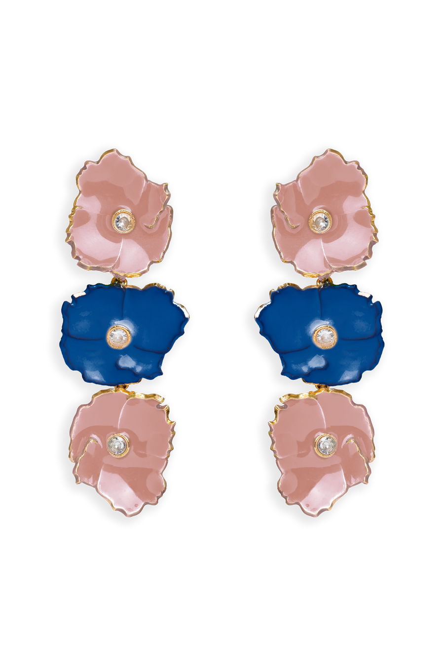 Pendientes Largos de Flores en Rosa y Azul