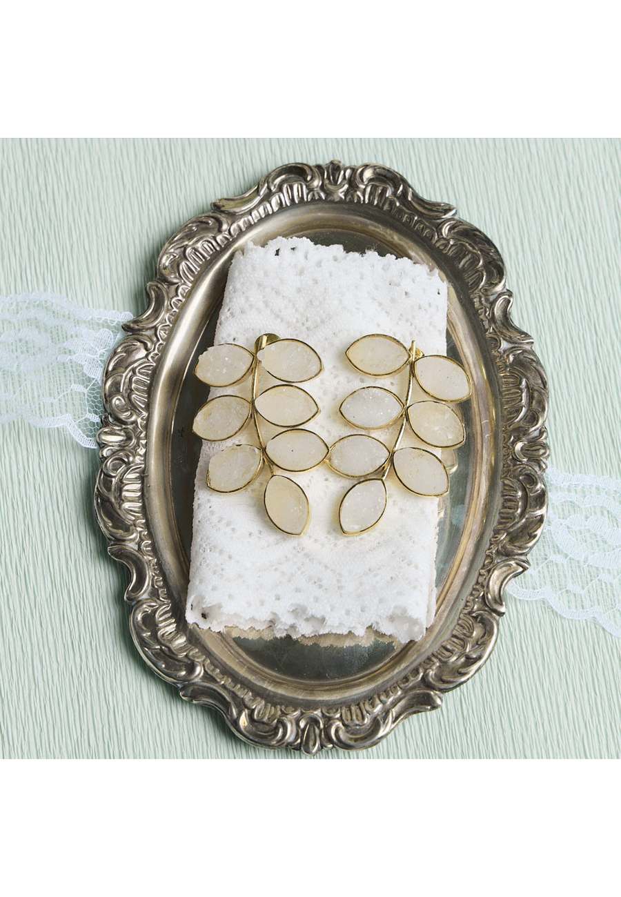 Lavani Leaf White Earrings