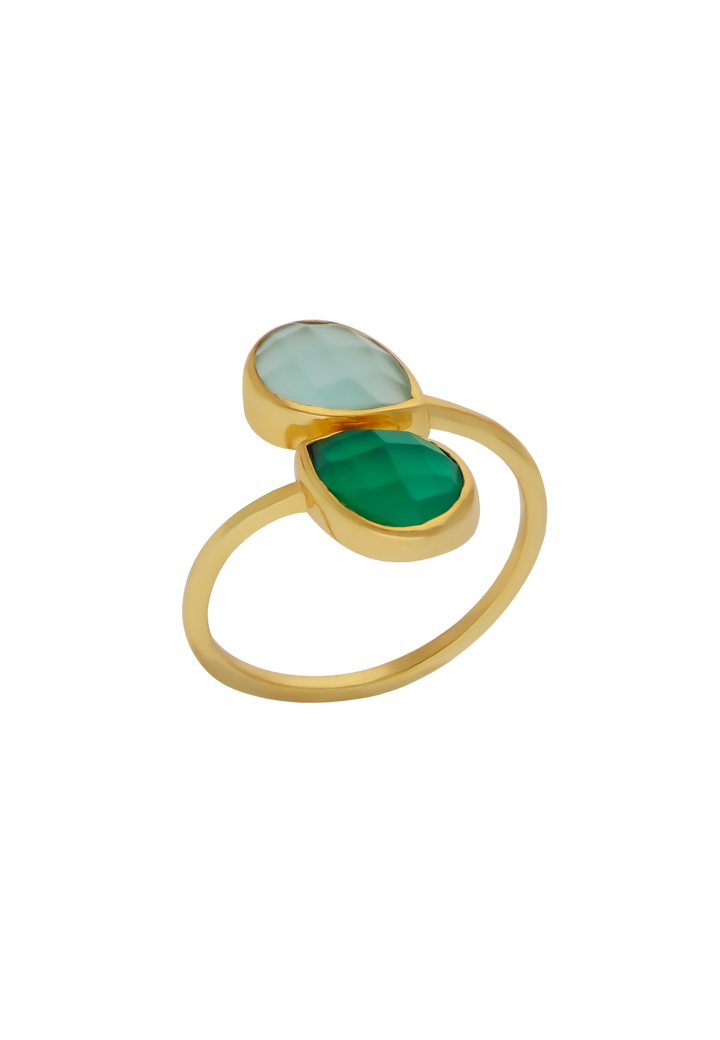 anillo aura verde y agua con ónix y calcedonia aguamarina