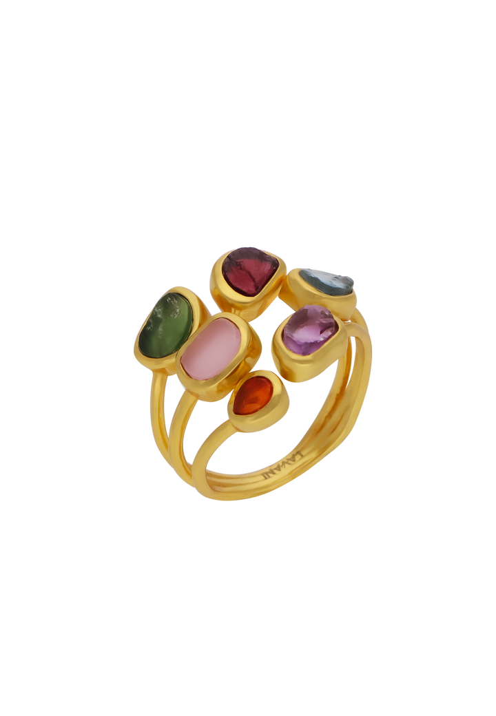 anillo unalome multicolor con piedras naturales 