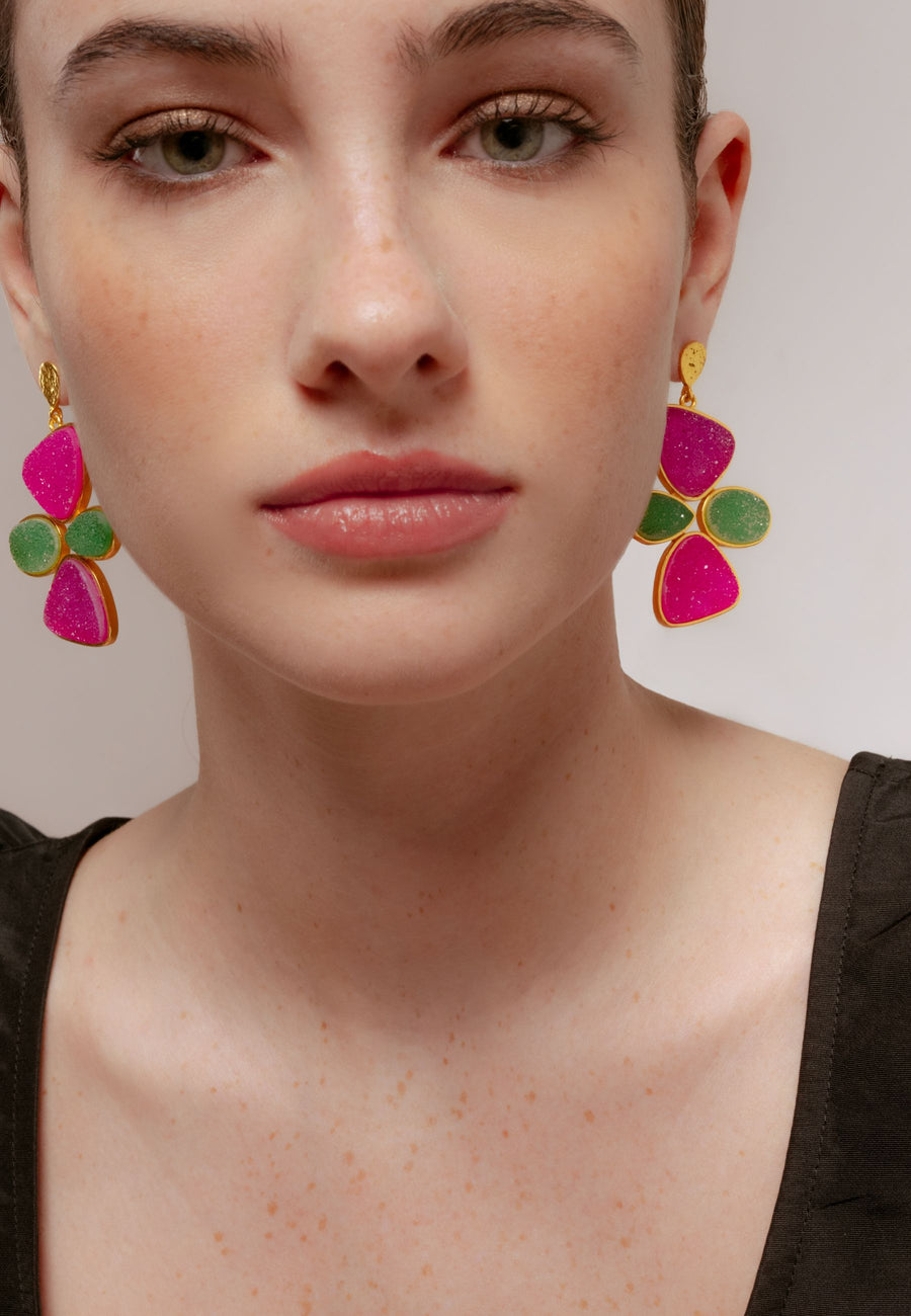 Bougainvillea and Mars Green Earrings