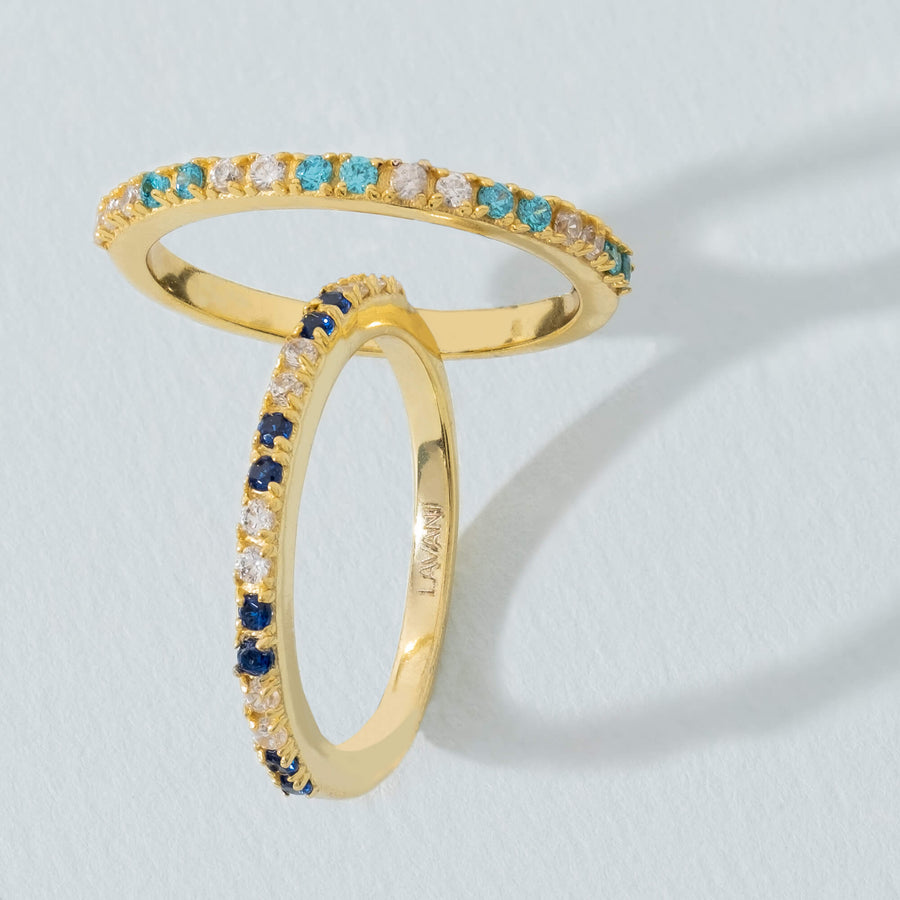 Set de anillos finos Diya Azules dorados de joyeria