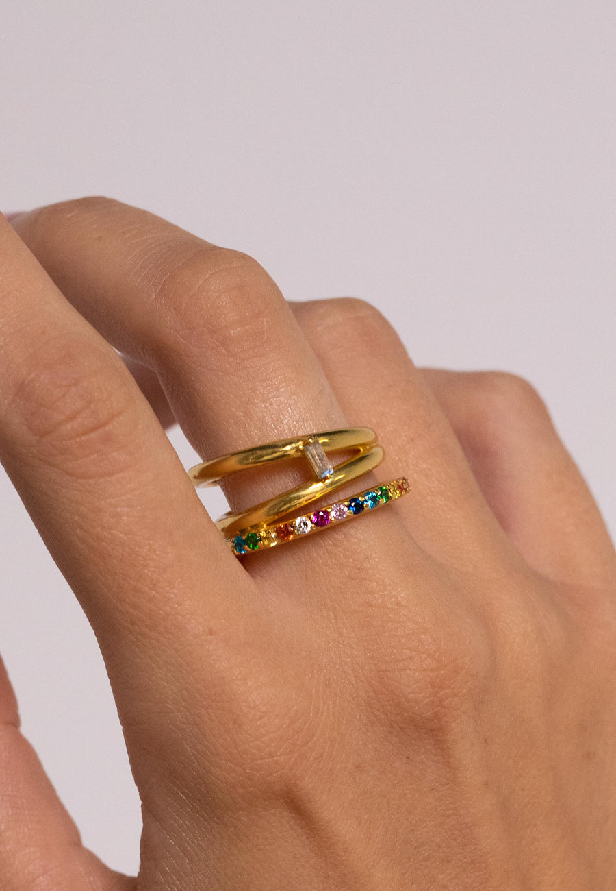 anillo triple con circonitas de colores Lavani