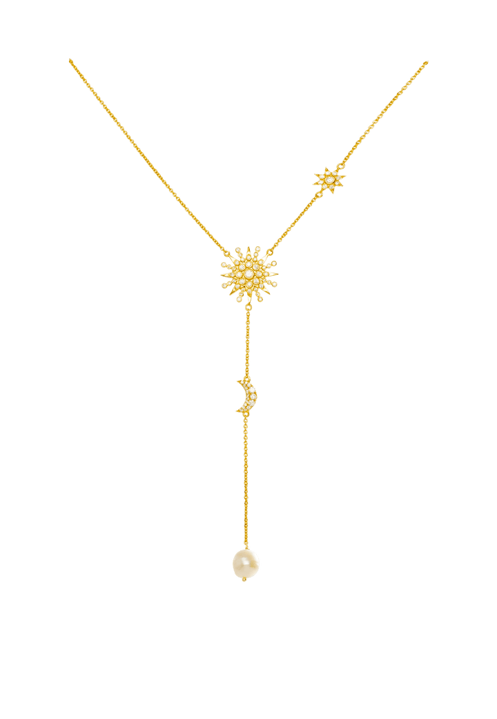 collar de estrella dorado con luna y piedras naturales semipreciosas de lavani jewels