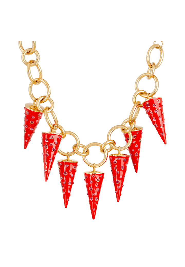 Maxi collar con charms cónicos rojos