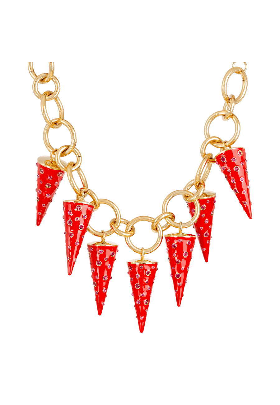 Maxi collar con charms cónicos rojos