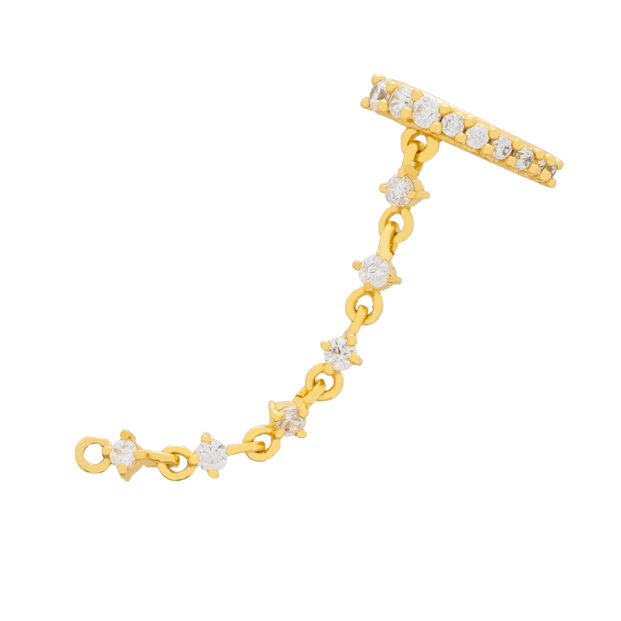 Ear cuff cadena adornado con circonitas blancas y con baño de 22k