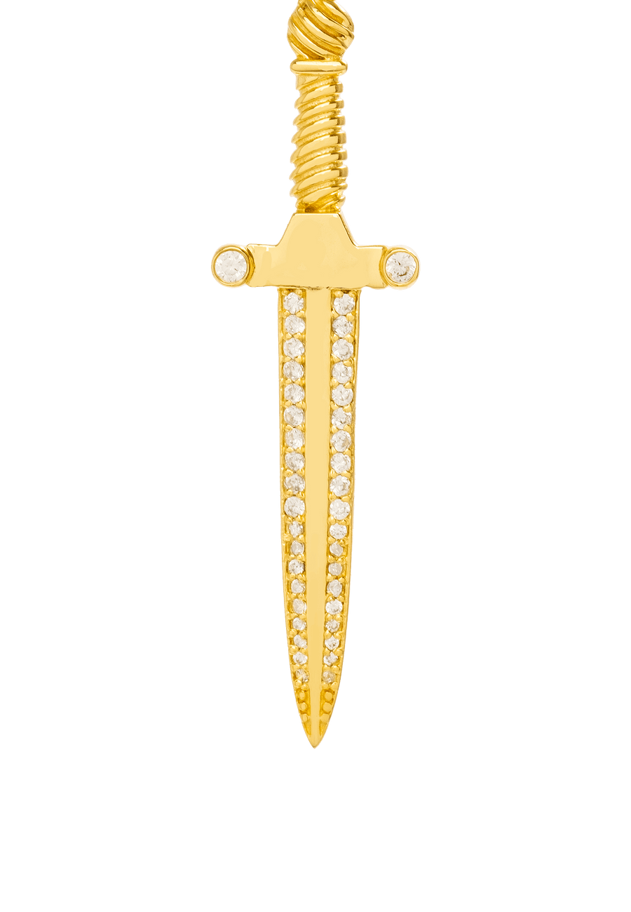zoom de pendientes de espadas dorados bañados en oro de diseño lavani jewels
