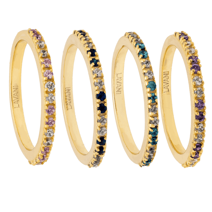 set de anillos finos con piedras multicolores