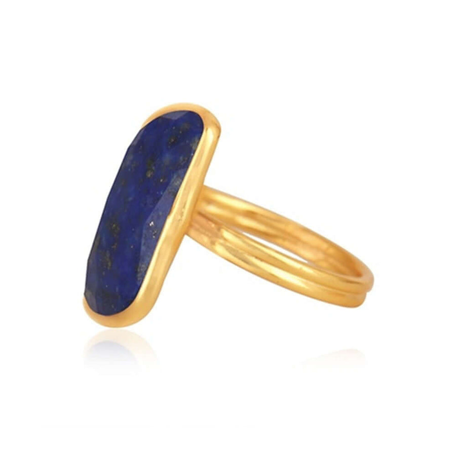 Lateral de anillo con piedra azul bañado en oro de 24 quilates